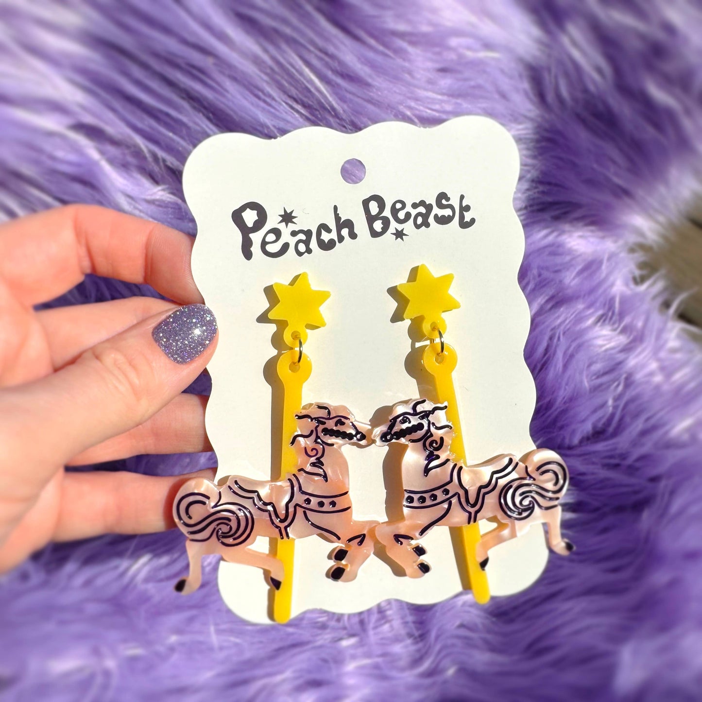 Carousel Horse Pink Pony Earrings