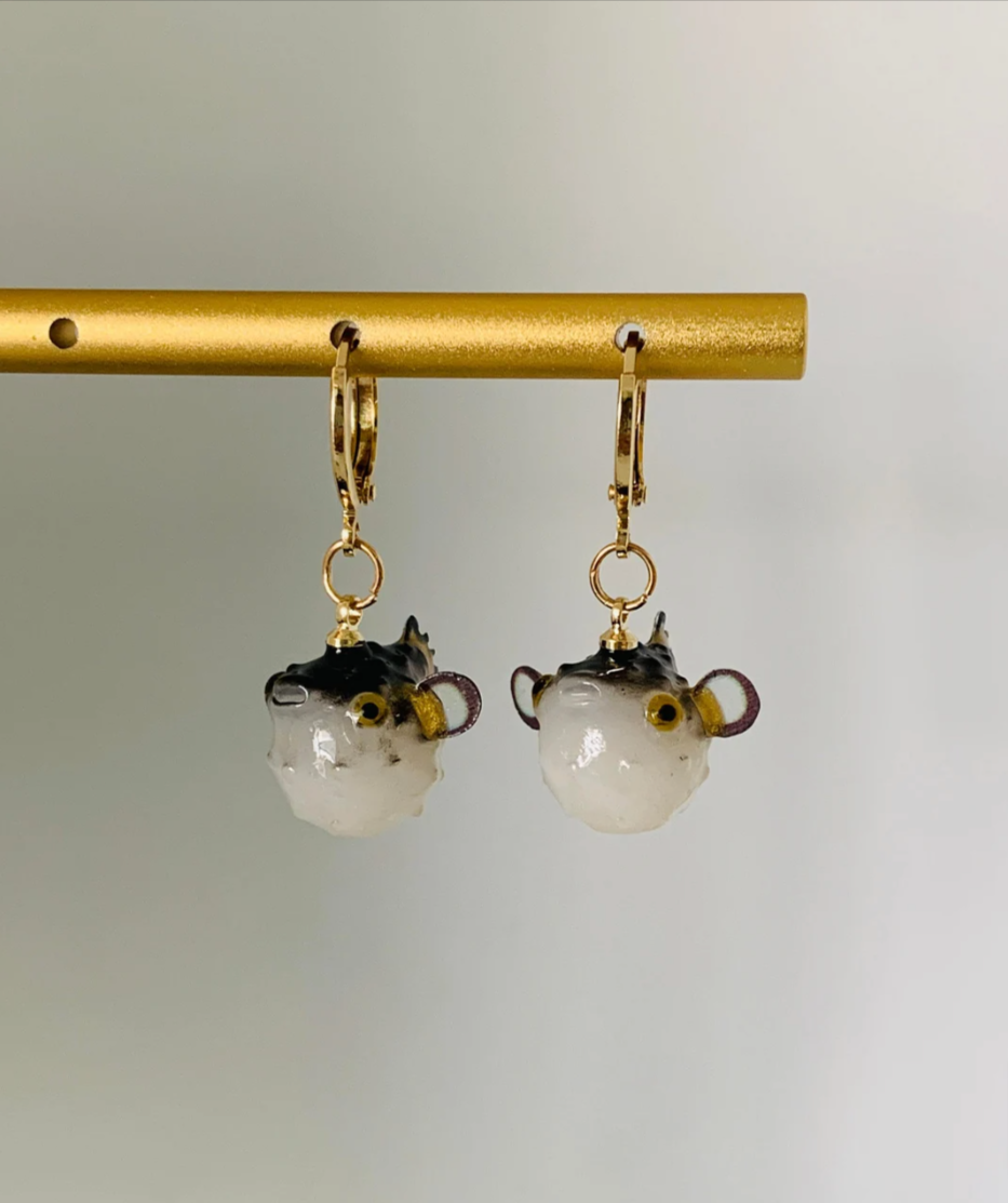 Pufferfish Huggie Earrings