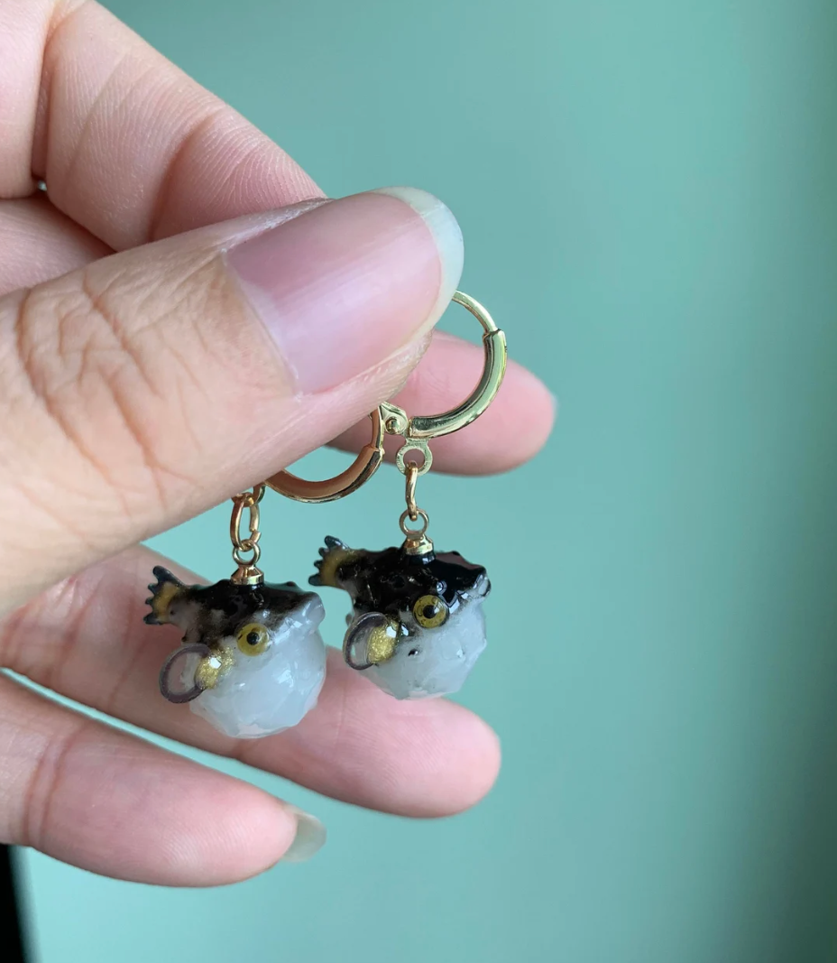 Pufferfish Huggie Earrings