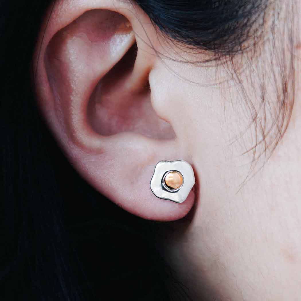 Egg Sterling Silver and Bronze Post Earrings
