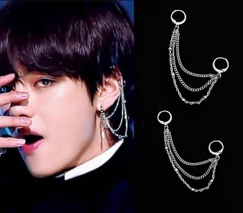 3 Chain Hoop Double Piercing Earrings