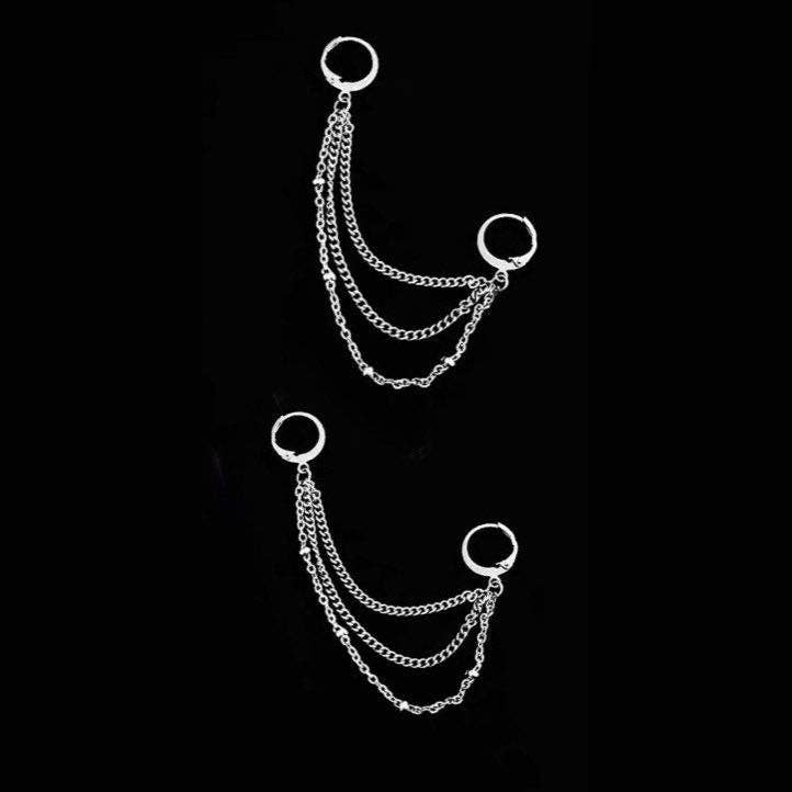 3 Chain Hoop Double Piercing Earrings