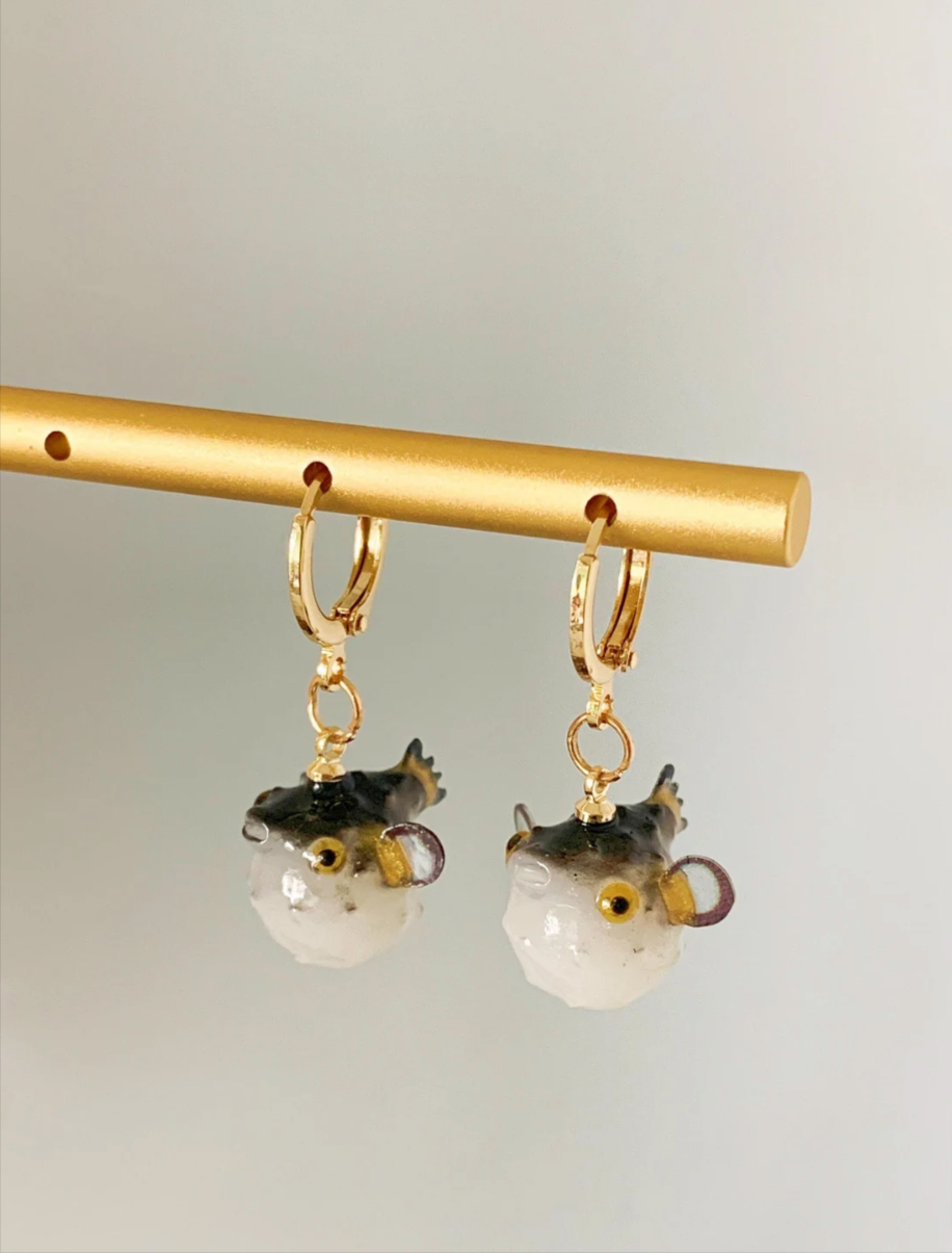 Pufferfish Huggie Earrings