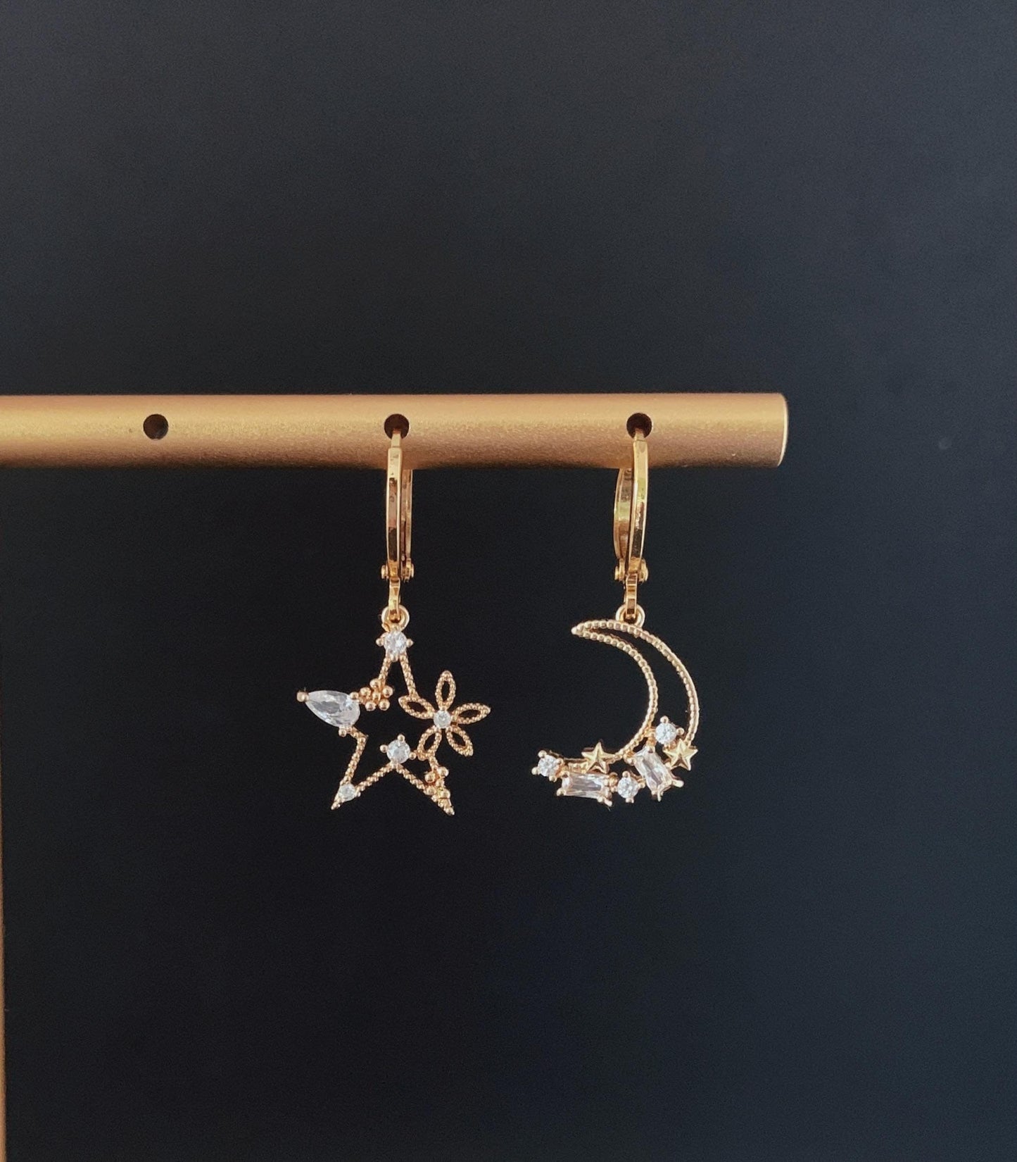 Dainty Star And Moon Dangle Earrings