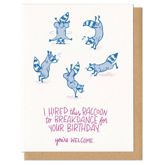 Breakdance Raccoon Birthday Card