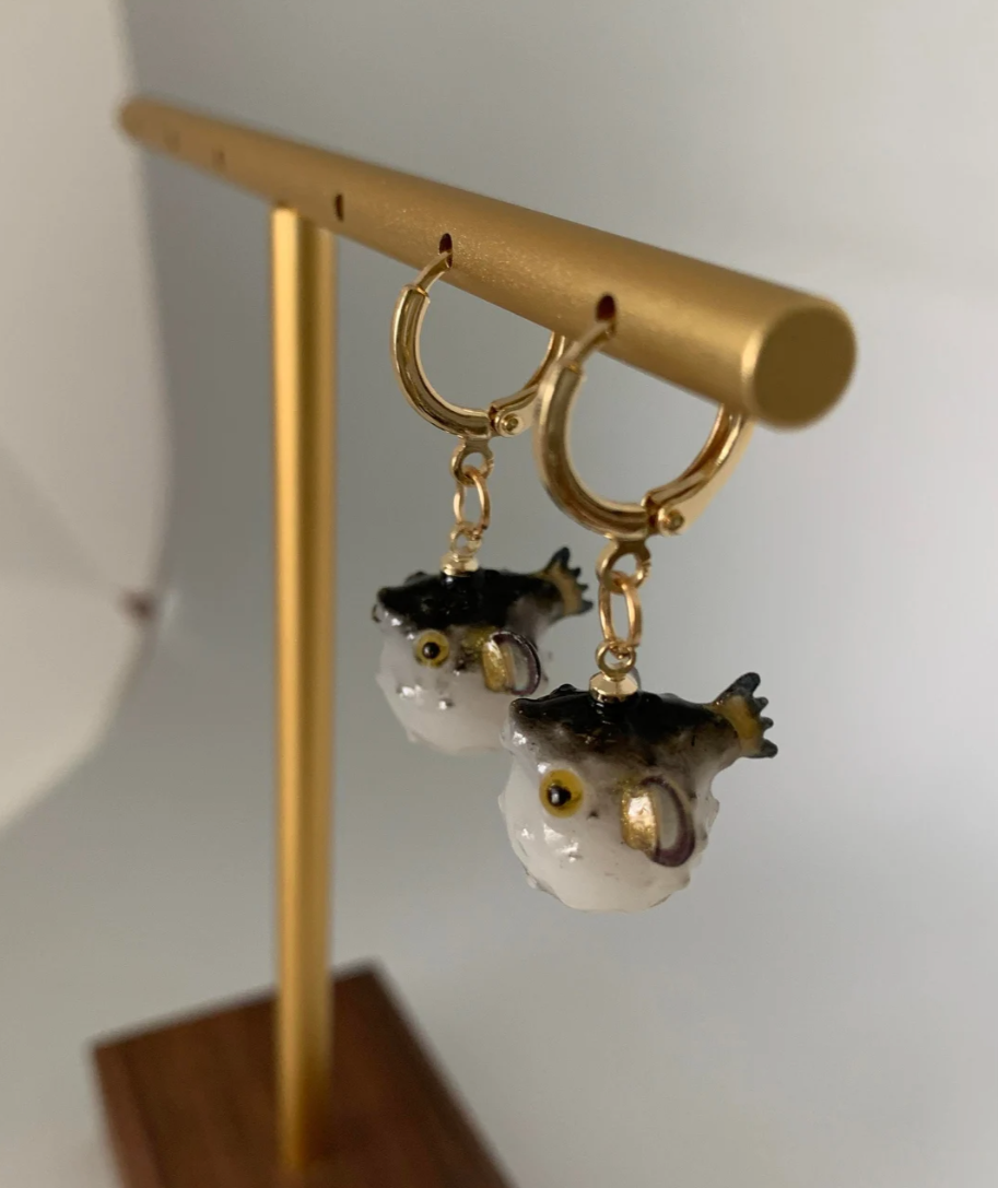 Pufferfish Huggie Earrings