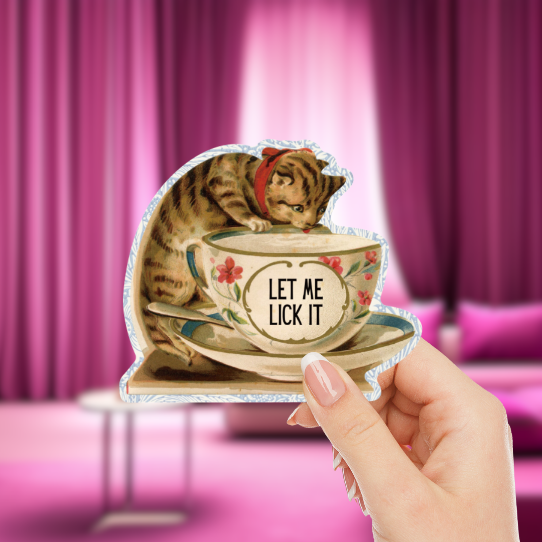 Let Me Lick It Vintage Cat Sticker