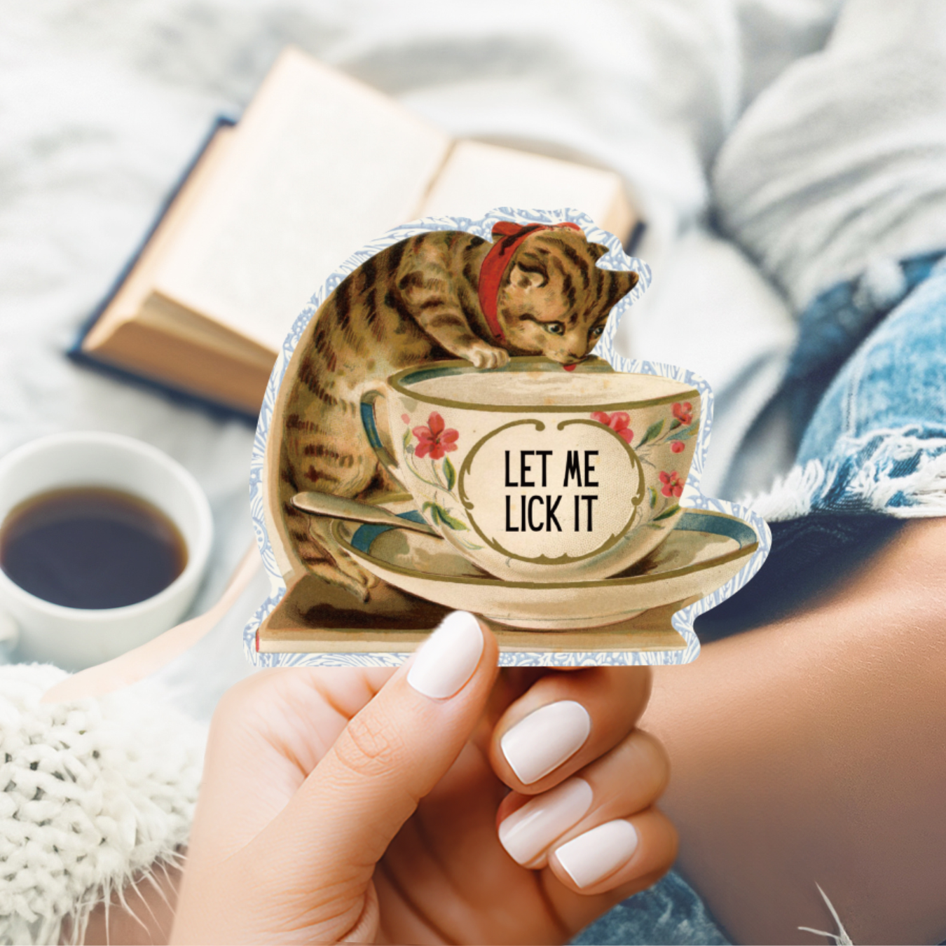 Let Me Lick It Vintage Cat Sticker