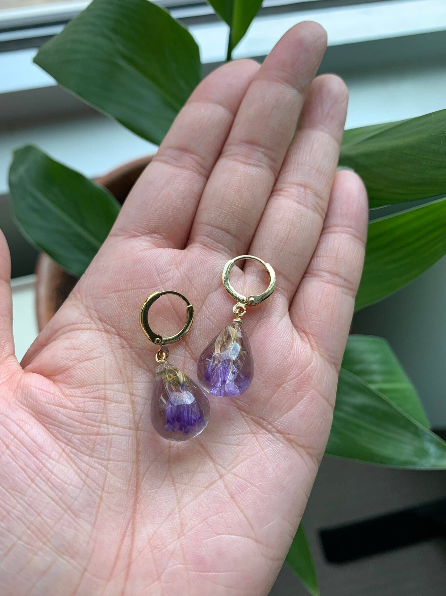 Preserved Purple Floral Earrings