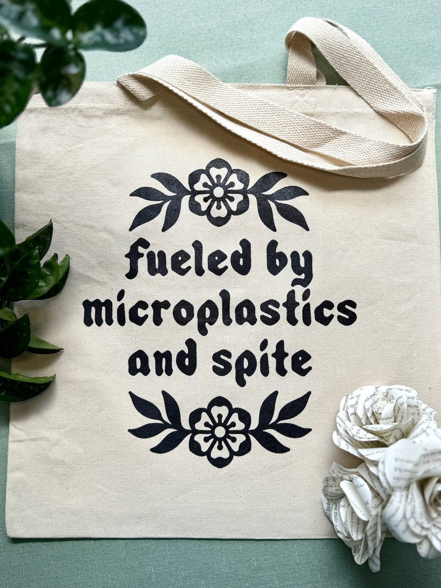 Fueled by Microplastics and Spite Tote Bag