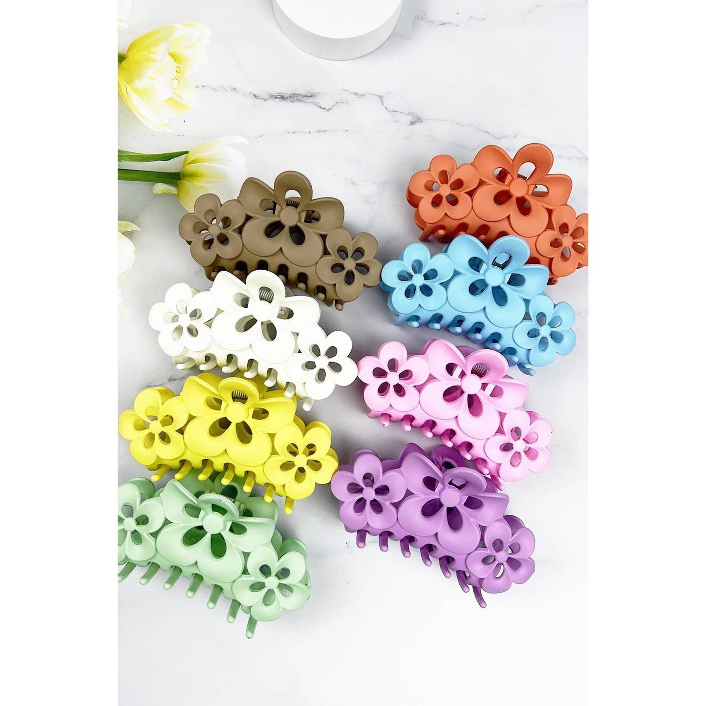 Three Flower Hair Claw Clip