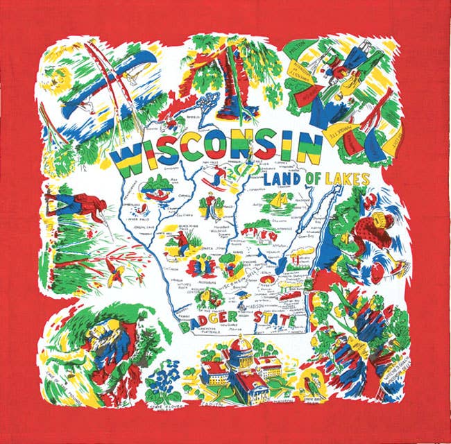 Wisconsin Map Retro Flour Sack Kitchen Towel