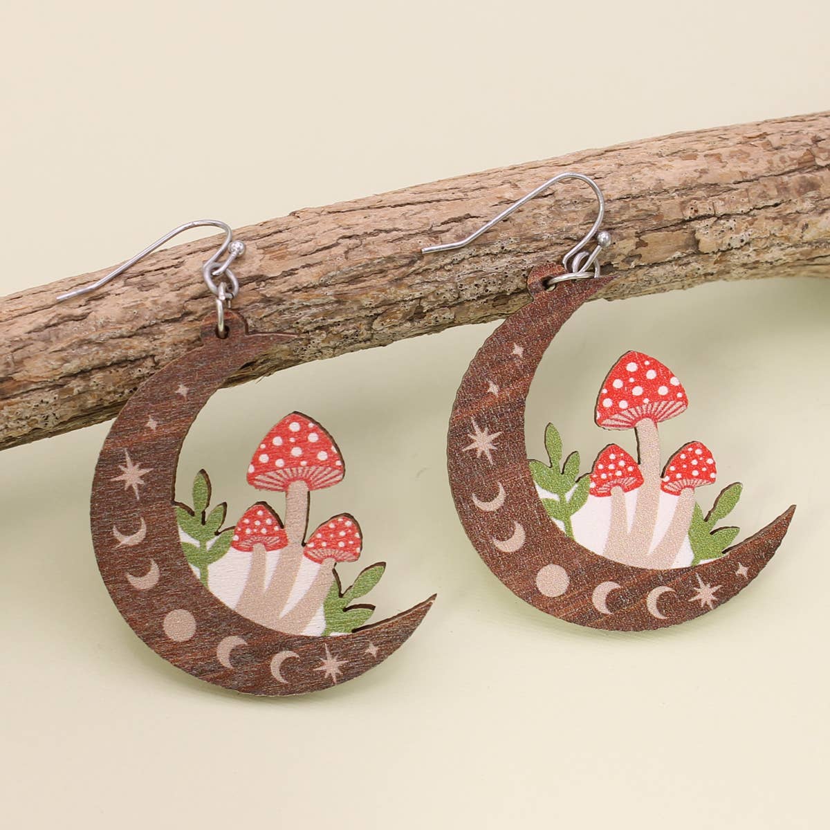 Mushroom Moon Wood Earrings