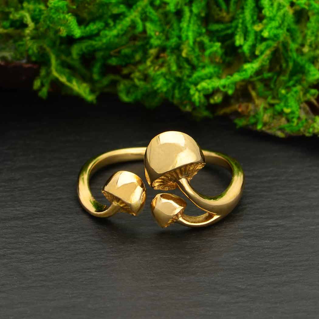 Three Mushroom Bronze Adjustable Ring