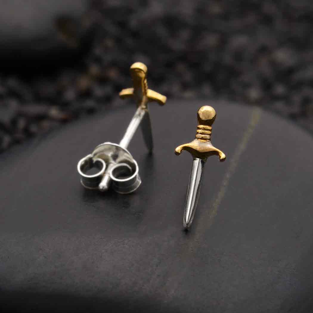 Mini Dagger Mixed Metal Post Earrings