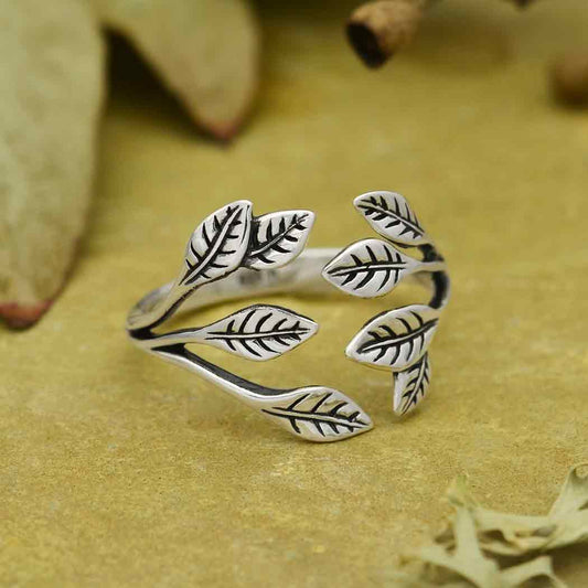 Leaf Cluster Sterling Silver Adjustable Ring