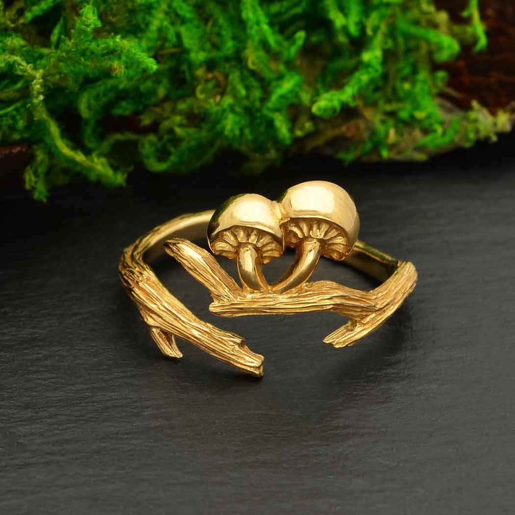 Branch and Mushroom Bronze Adjustable Ring