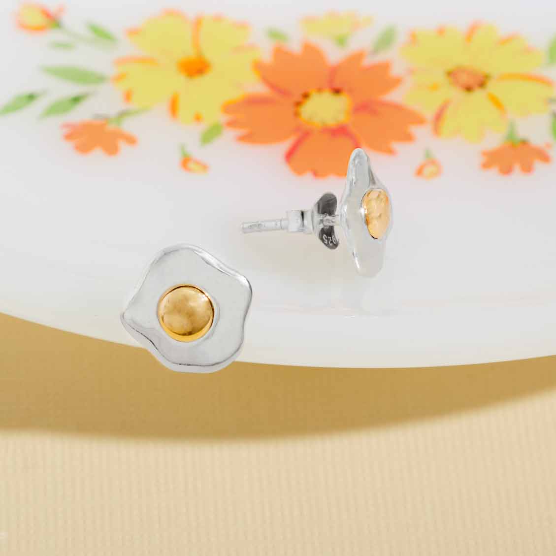 Egg Sterling Silver and Bronze Post Earrings