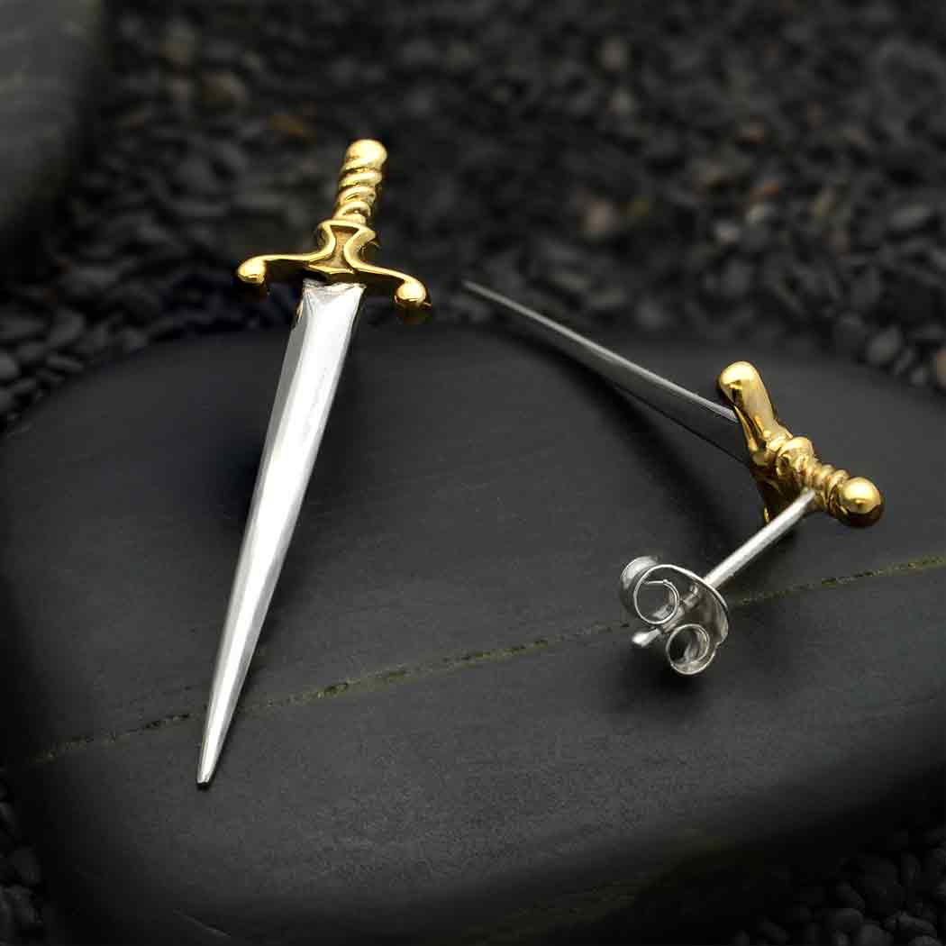 Large Sword Mixed Metal Post Earrings