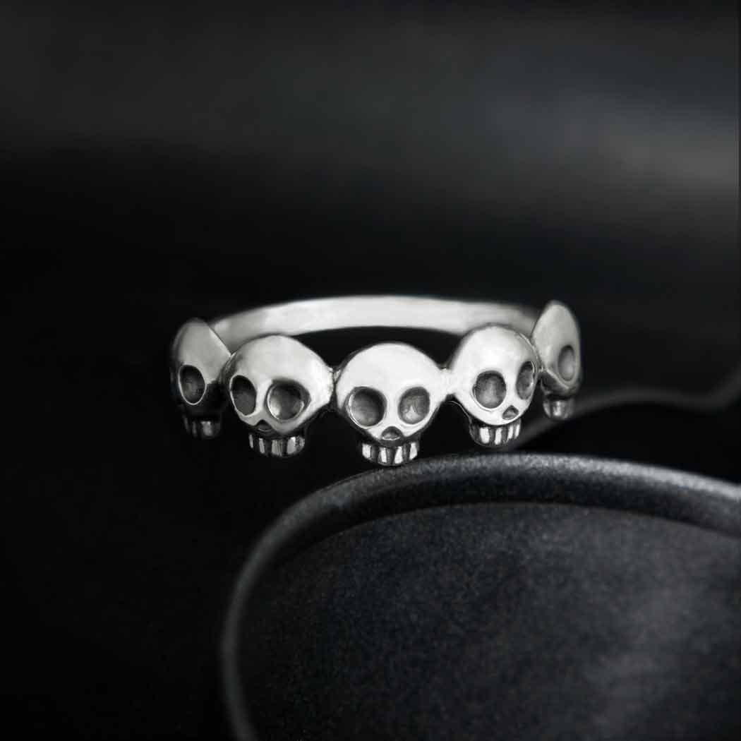 Five Skull Sterling Silver Ring