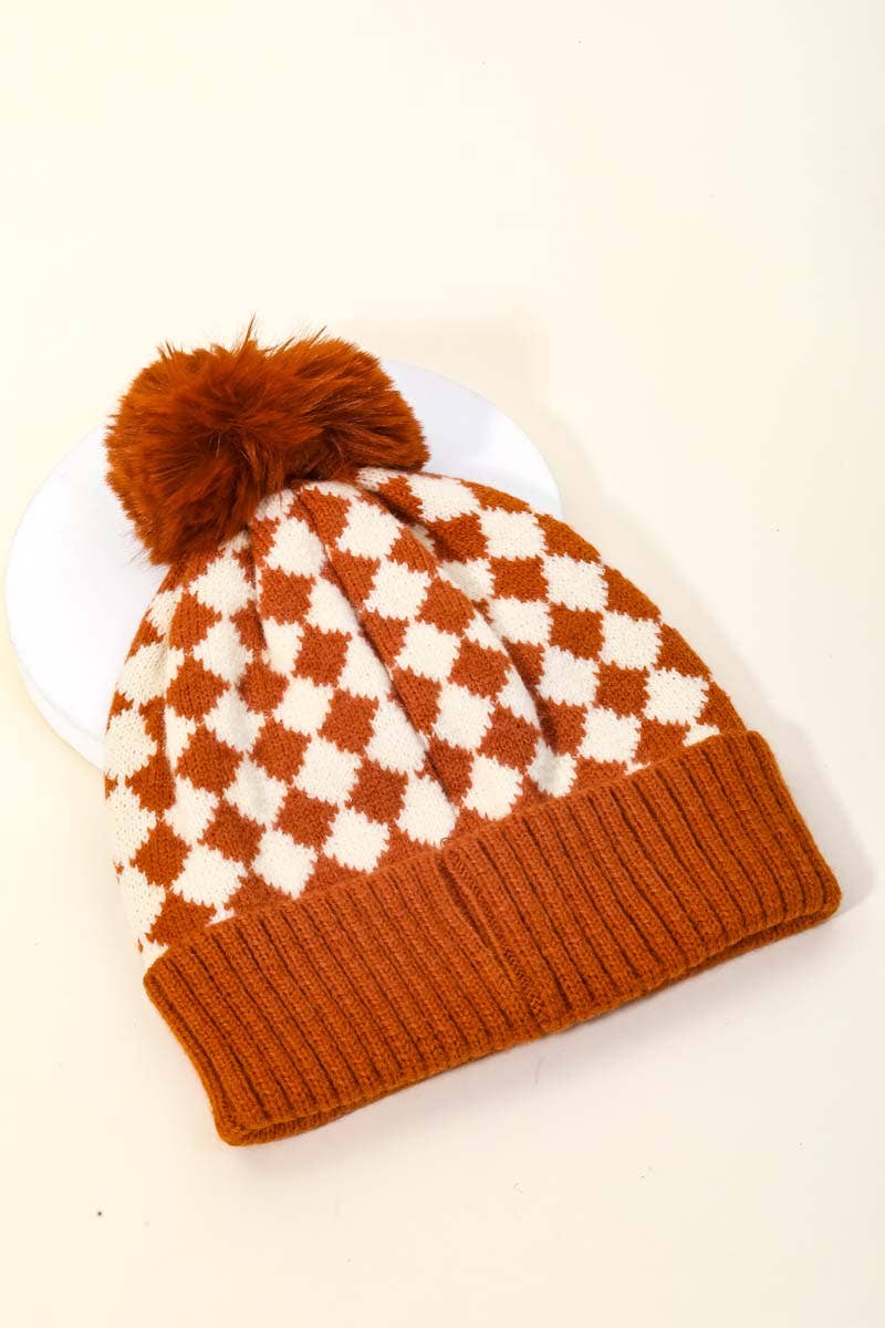 Checkered Pom Beanie