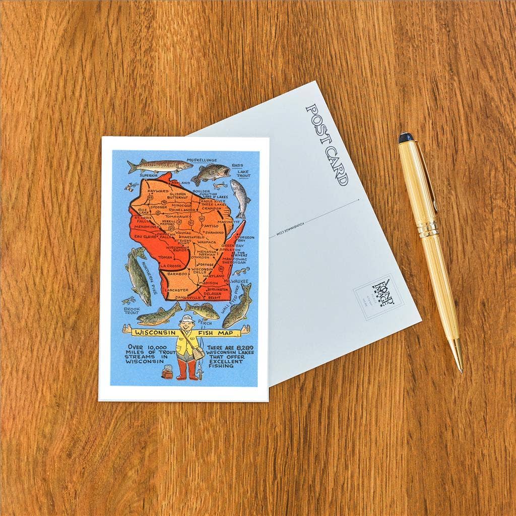 Wisconsin Fish Map Postcard - 0