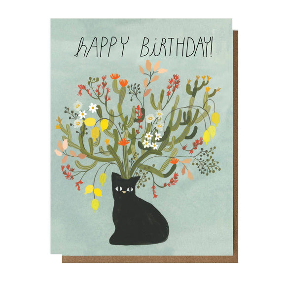 Floral Black Cat Birthday Card