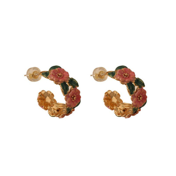Camellia Flower Hoop Earrings