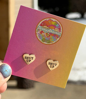 Shut Up Heart Stud Earrings