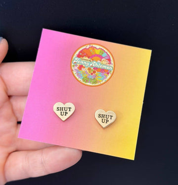Shut Up Heart Stud Earrings - 0