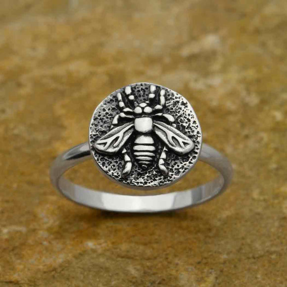 Bee Coin Sterling Silver Ring