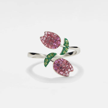 Tulip Flower Pink Crystal Ring