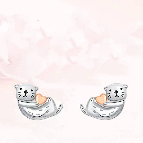 Sea Otter Heart Stud Earrings
