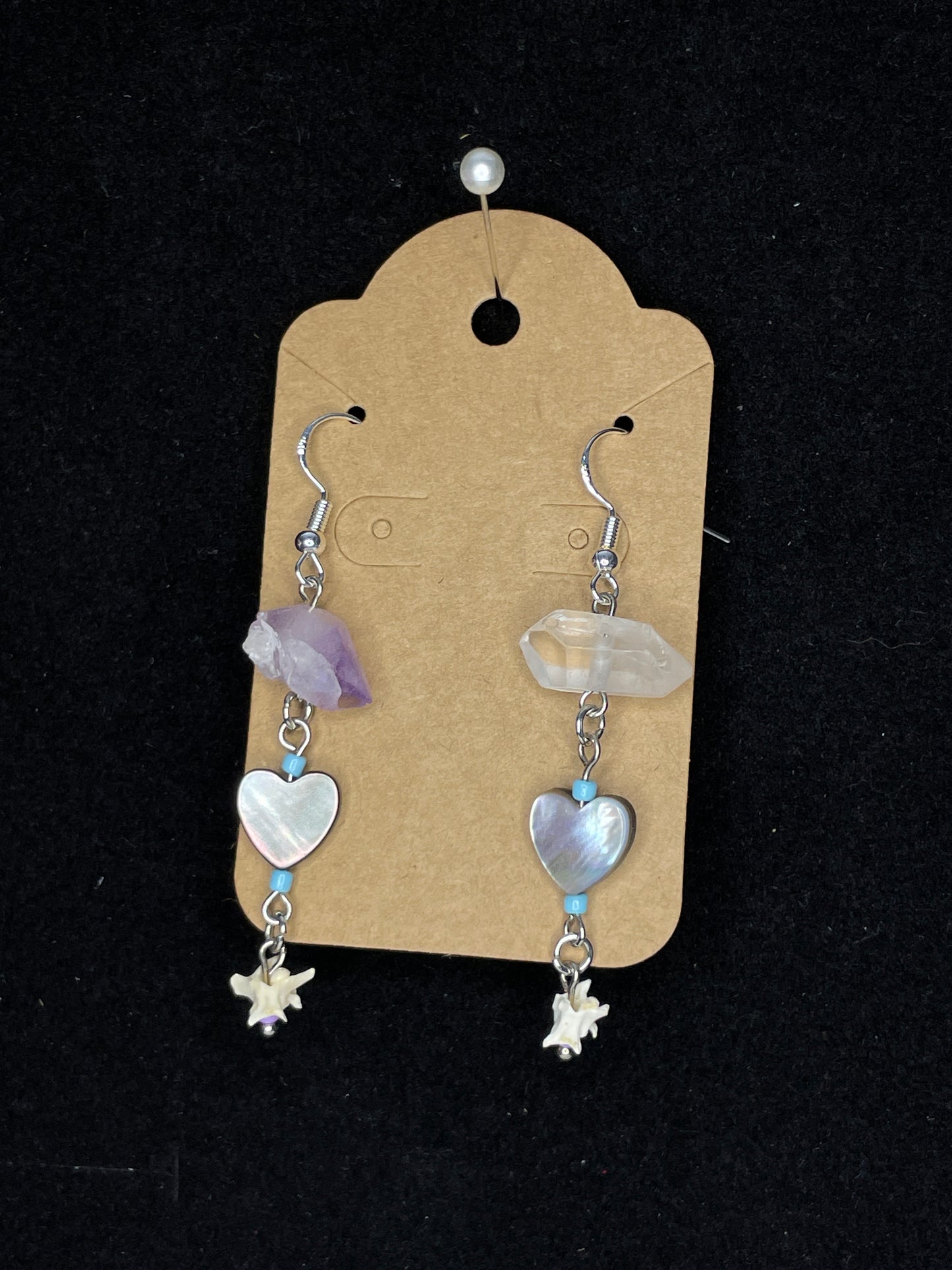 Snake Vertebrae, Crystals + Hearts Earrings