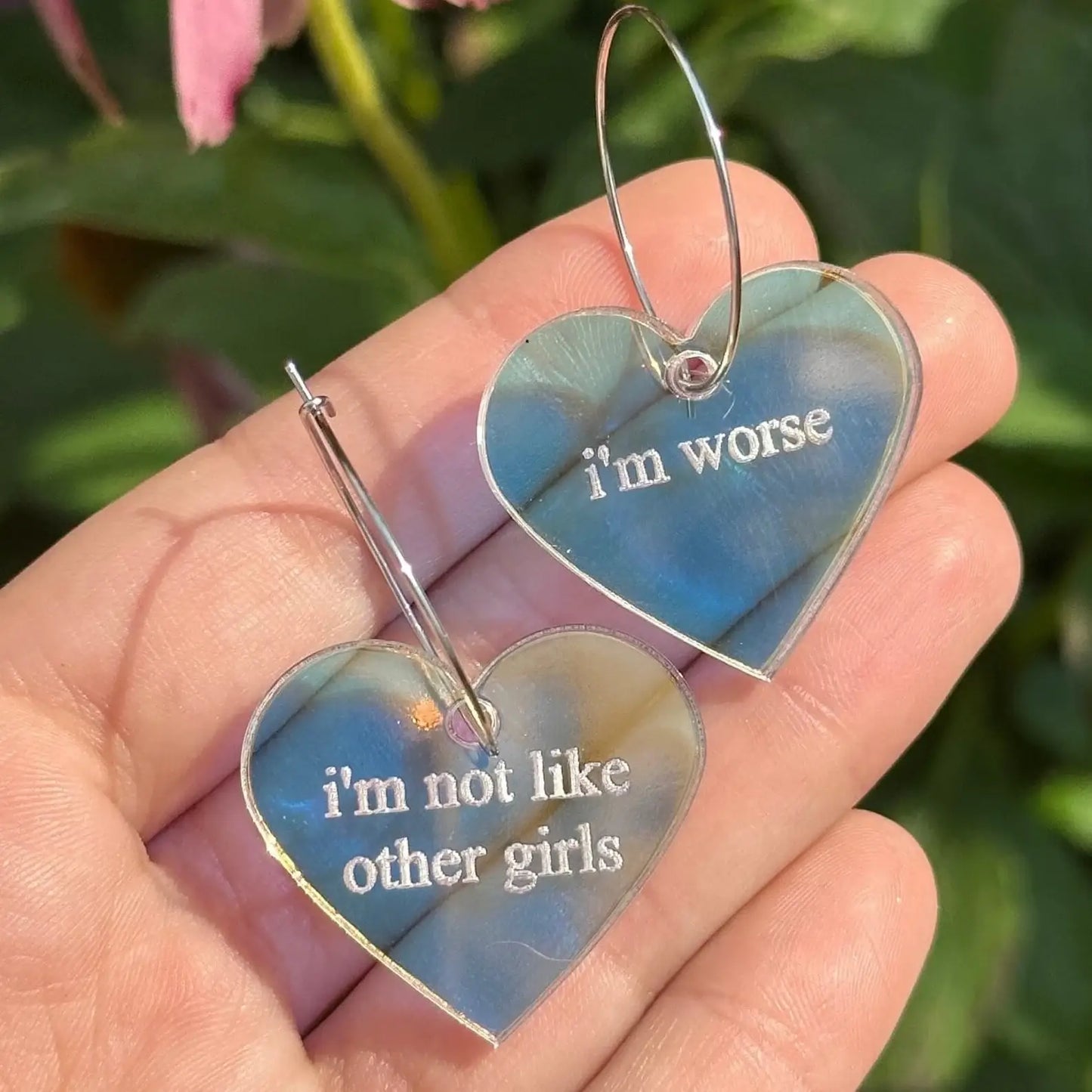 Iridescent I'm Not Like Other Girls I'm Worse Heart Earrings