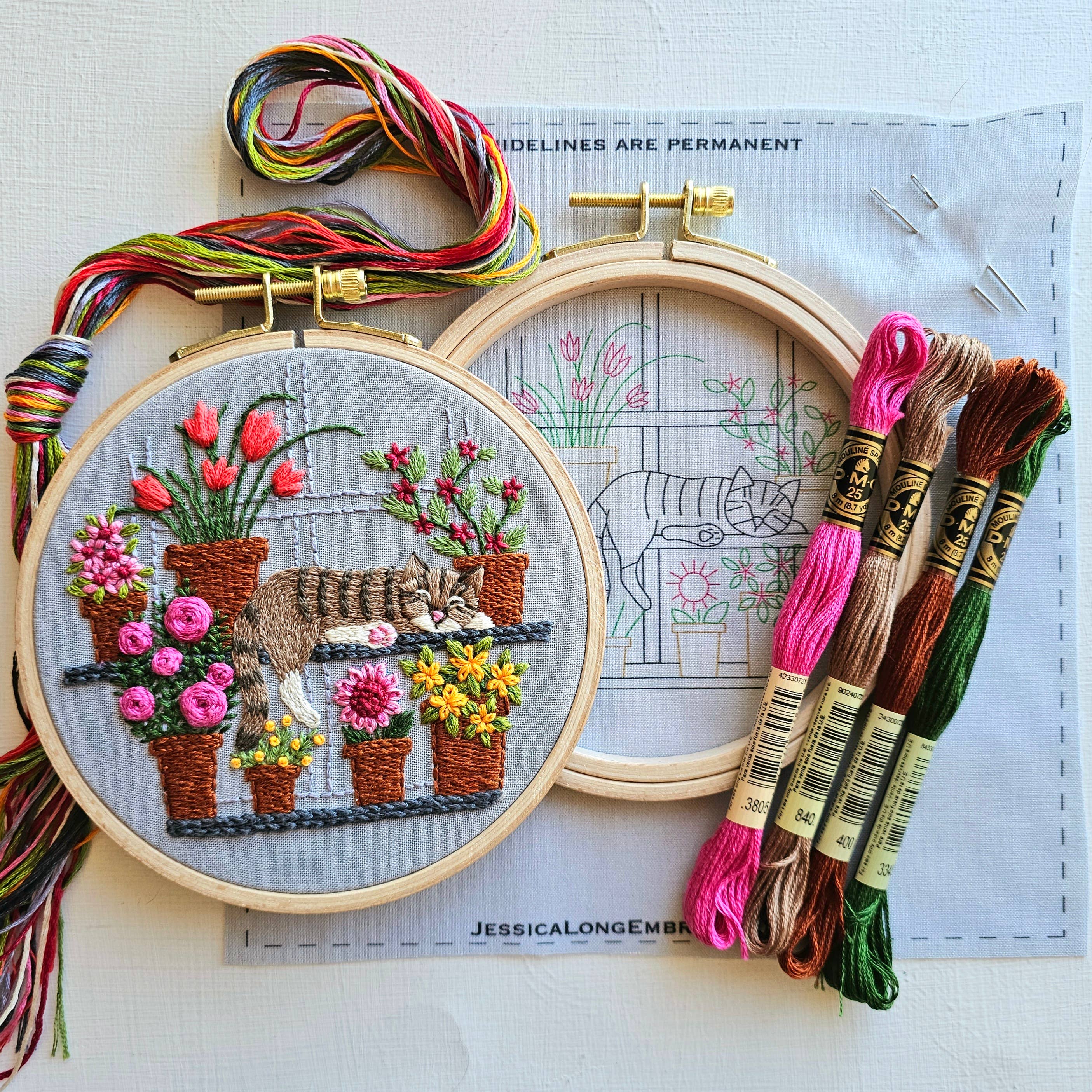 Catnap with Flowers Embroidery Kit - 0