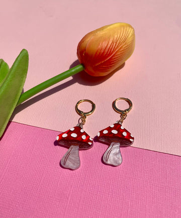 Mini Mushrooms Huggie Earrings - 0