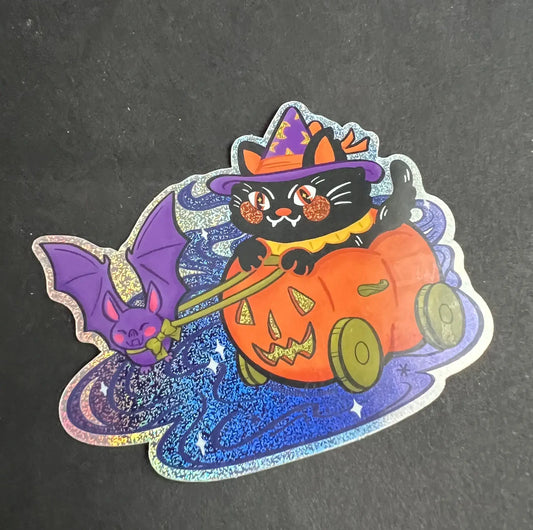 Pumpkin Carriage Cat Sticker