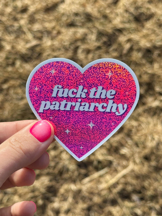 Fuck The Patriarchy Glittery Heart Sticker