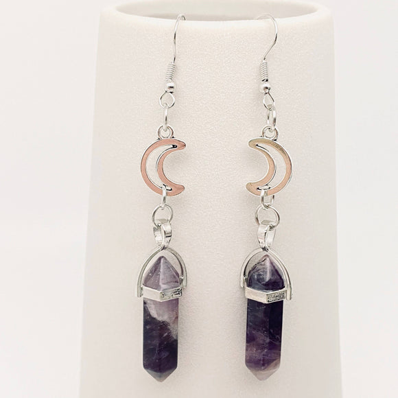 Amethyst Pendant Moon Earrings