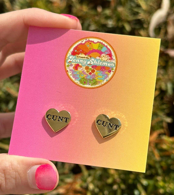 Cunt Heart Golden Enamel Stud Earrings