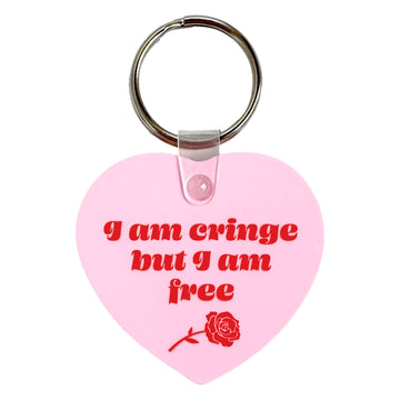 I Am Cringe But I Am Free Heart Shaped Vinyl Keychain