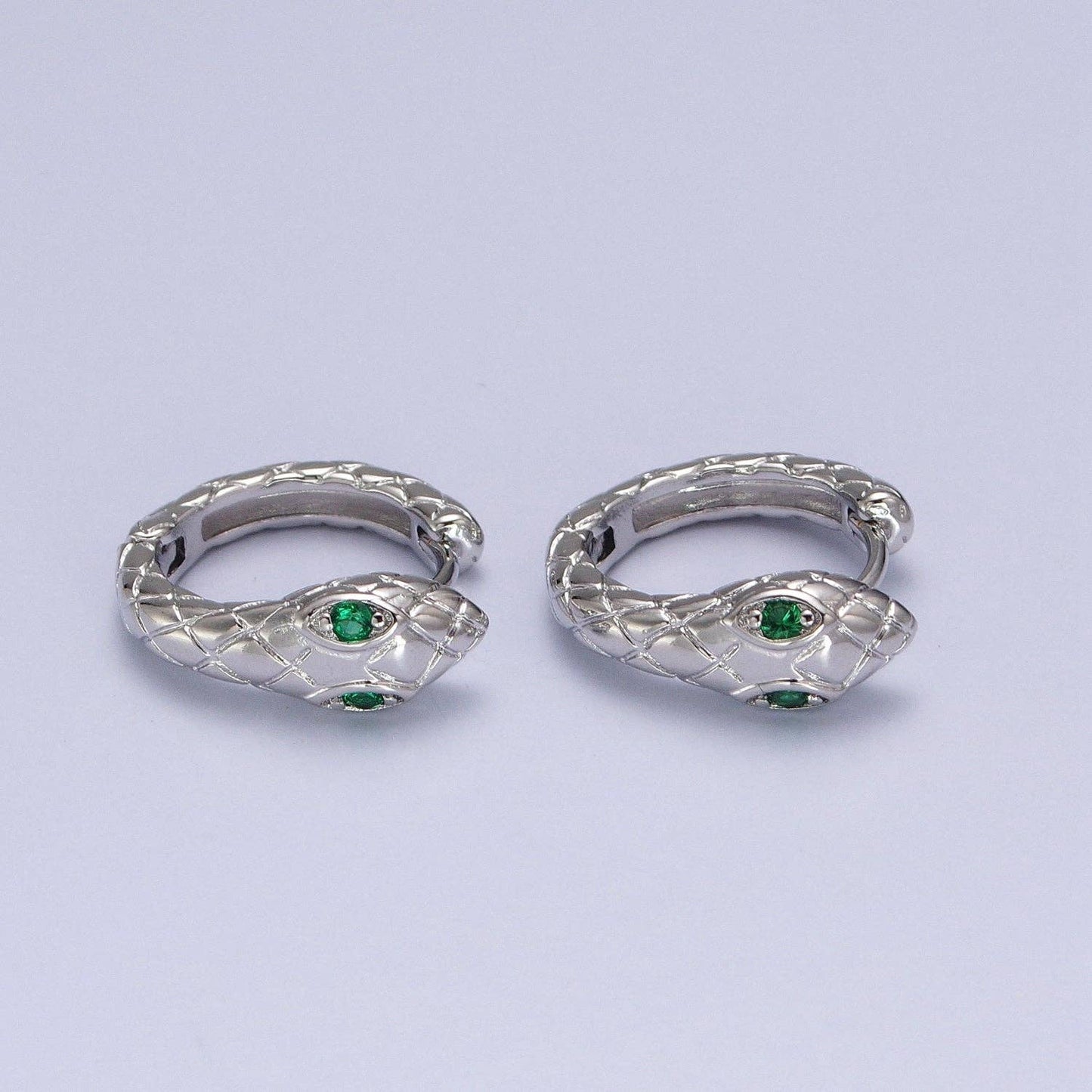 Green Eyed Snake Huggie Hoop Earrings