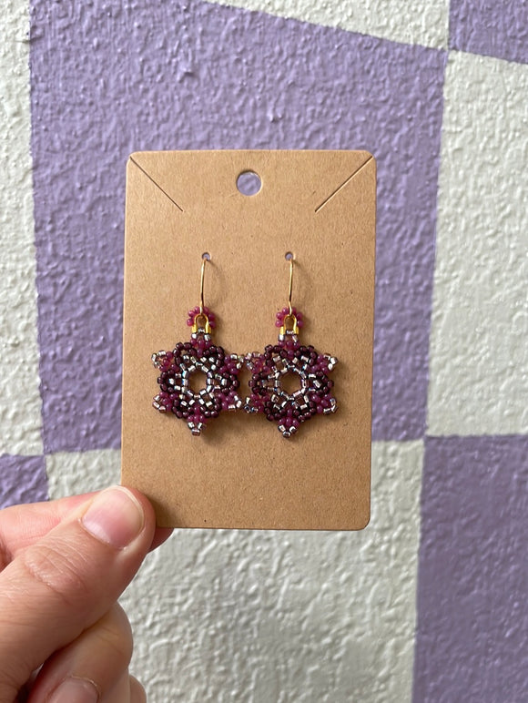 Purple Beaded Hexie Earrings