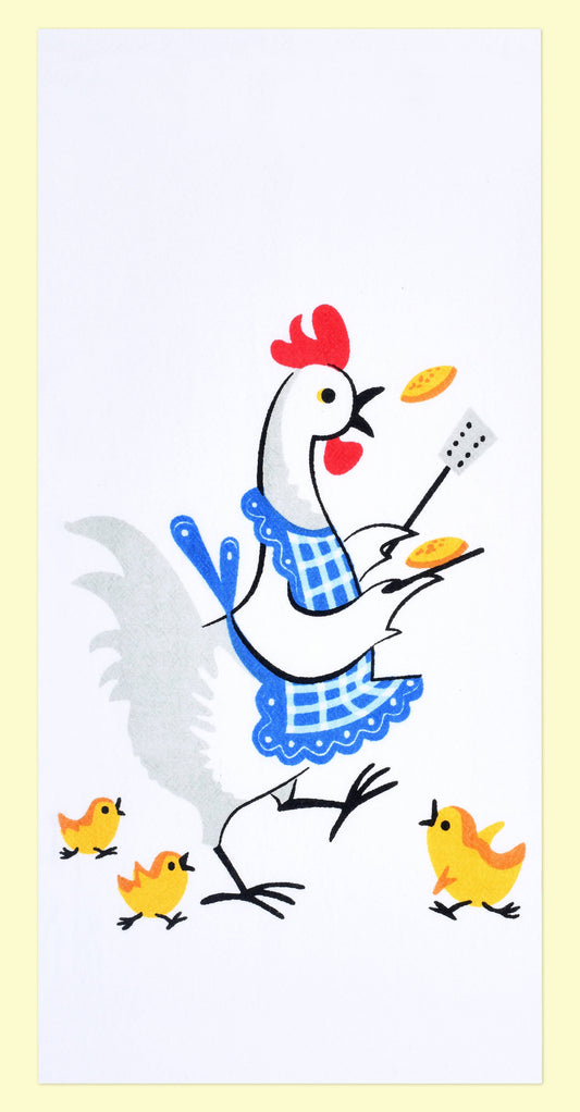 Flippin' Pancakes Chicken Retro Flour Sack Kitchen Towel