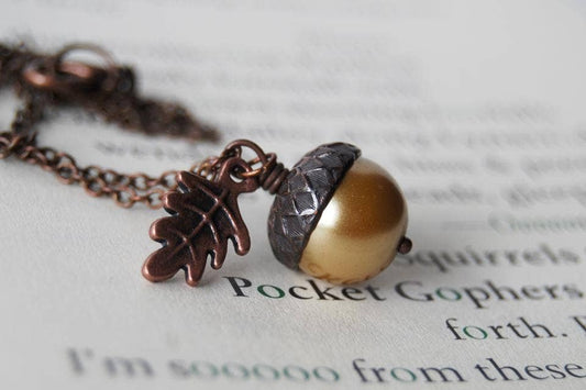 Honey and Copper Pearl Acorn Necklace