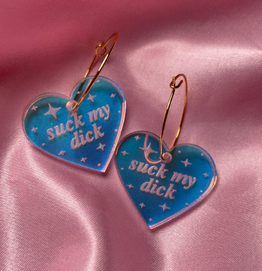 Suck My Dick Heart Hoop Earrings