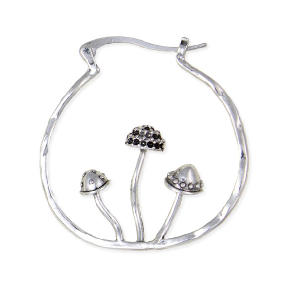 Mushrooms Hammered Hoop Earrings