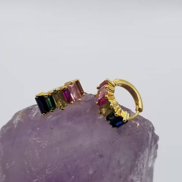 Mini Multicolored Crystal Hoop Earrings