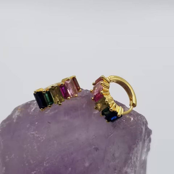 Mini Multicolored Crystal Hoop Earrings